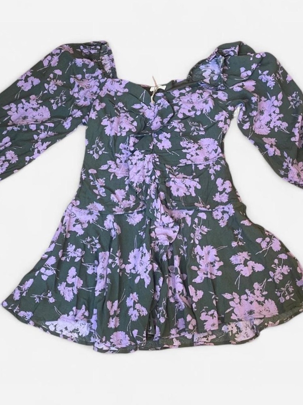 Easel Green and Lilac Floral Mini Dress
